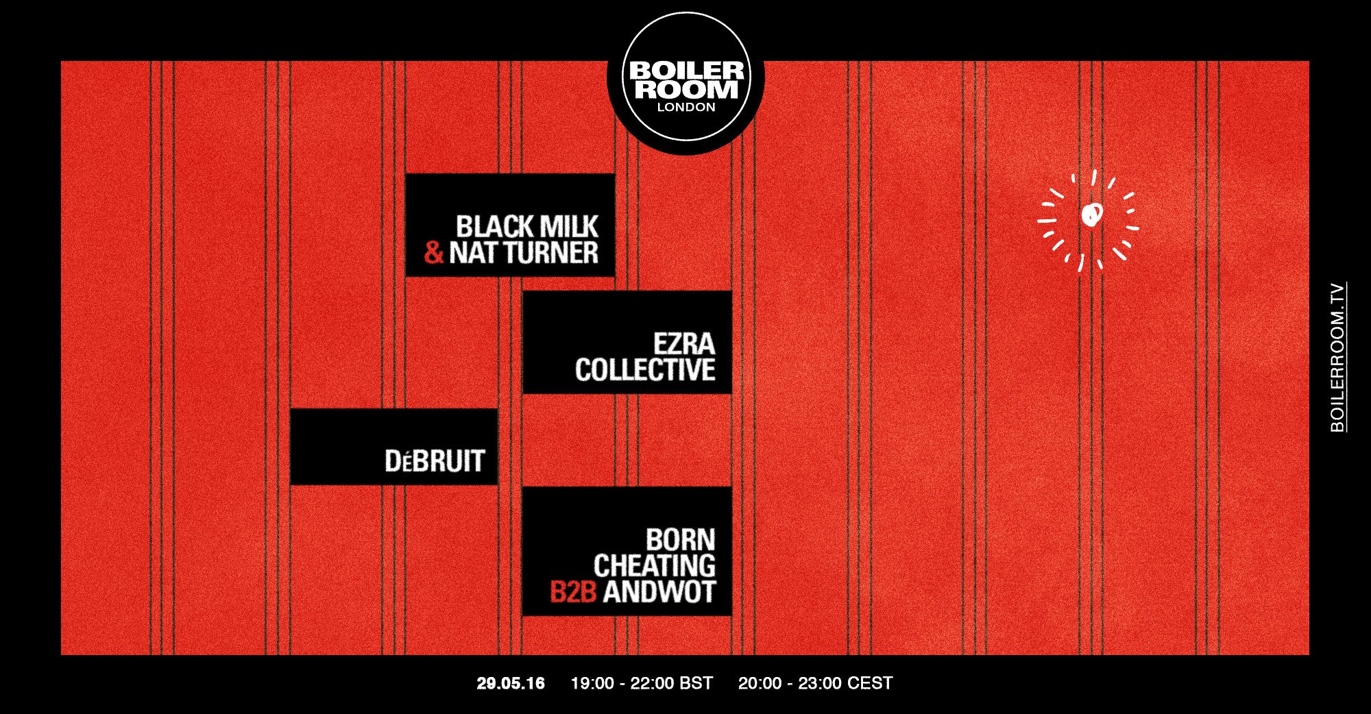 Black Milk and Nat Turner, Ezra Collective, dÉbruit, Born Cheating b2b Andwot flyer