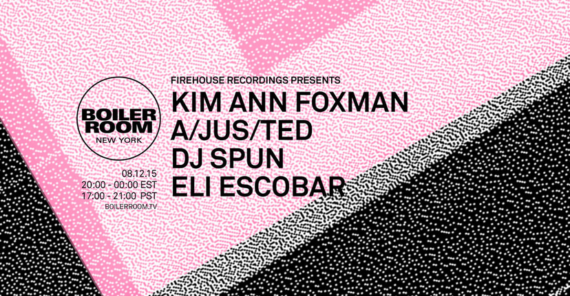 Flyer for event Firehouse Recordings: Kim Ann Foxman, A/Jus/Ted, DJ Spun, Eli Escobar.