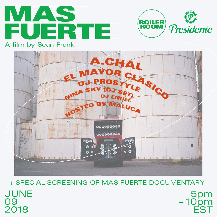 Flyer for event Mas Fuerte Film Launch.